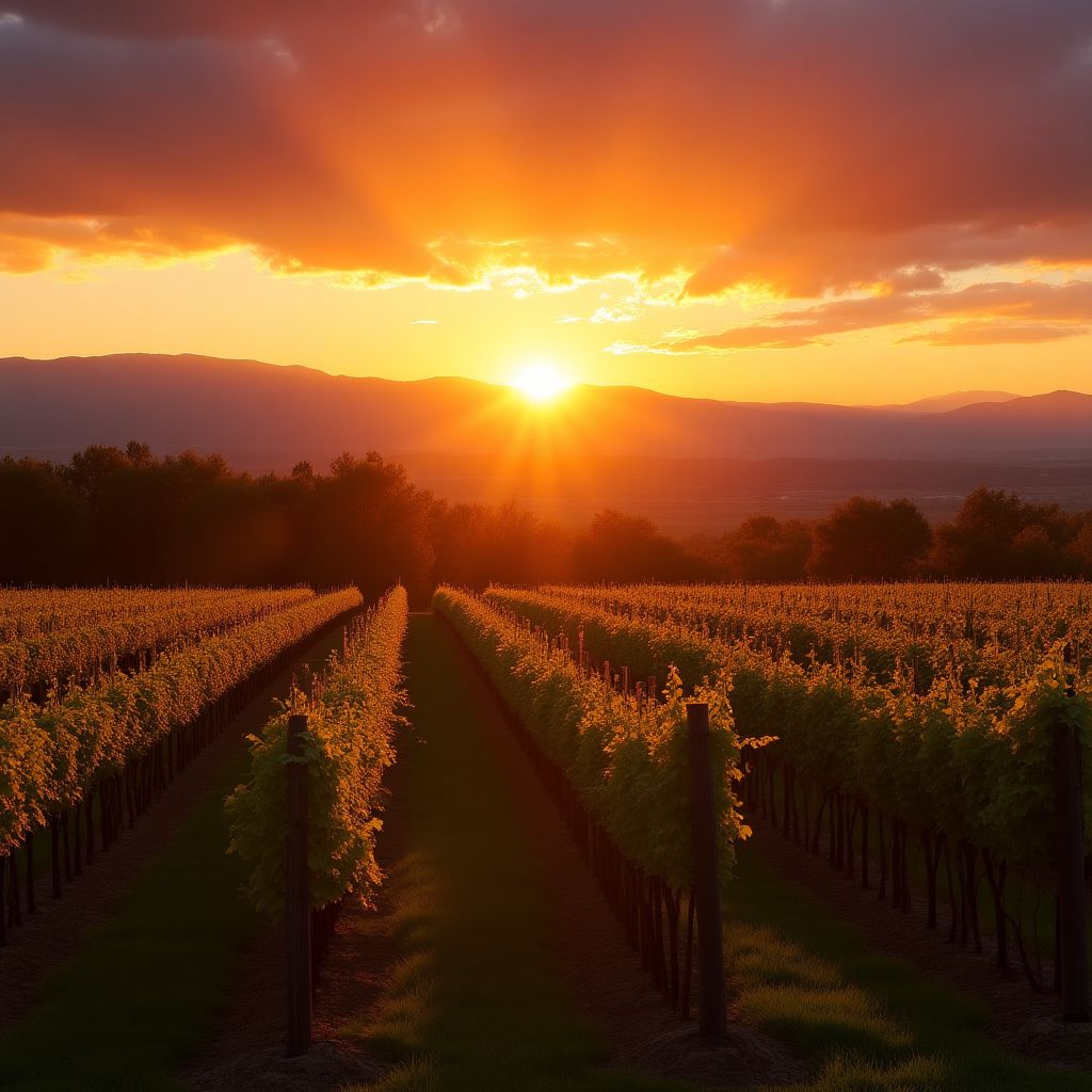 Atardecer sobre los viñedos
